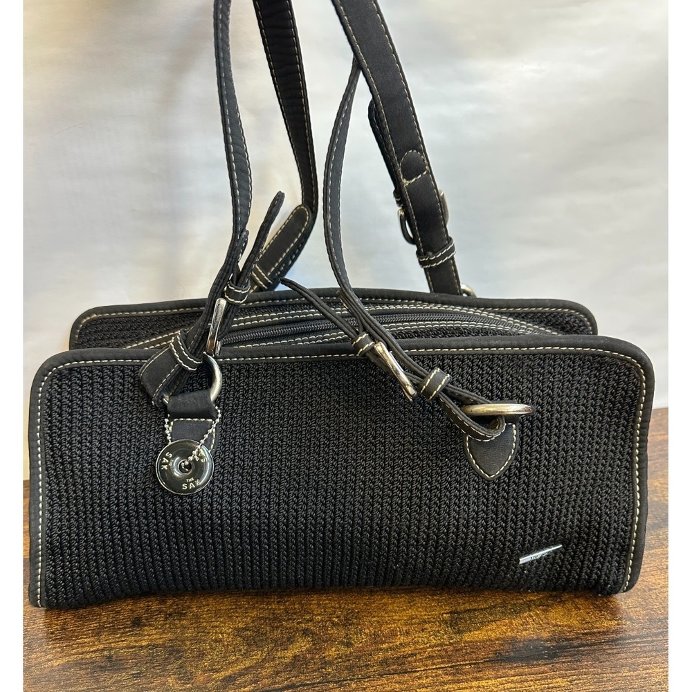The Sak Black Crochet Shoulder Bag Silver Tone Hardware Woven Handbag Y2K Boho - Picture 6 of 16